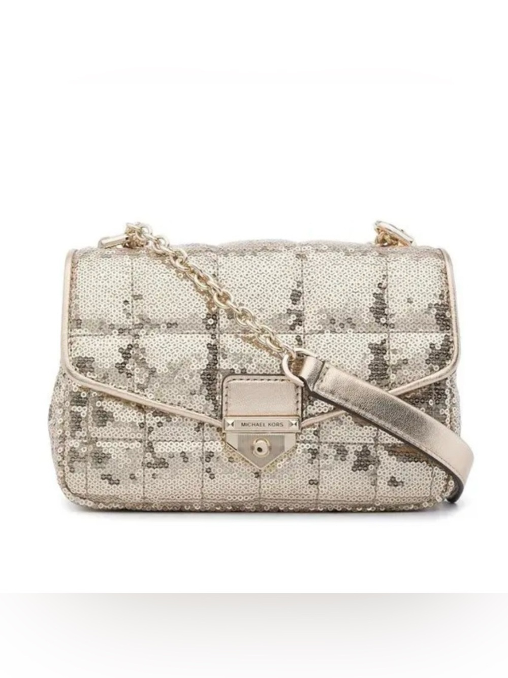 Michael Kors Soho Sequin-Quilted Shoulder Bag Gold Formal Occasion Wedding Purse
